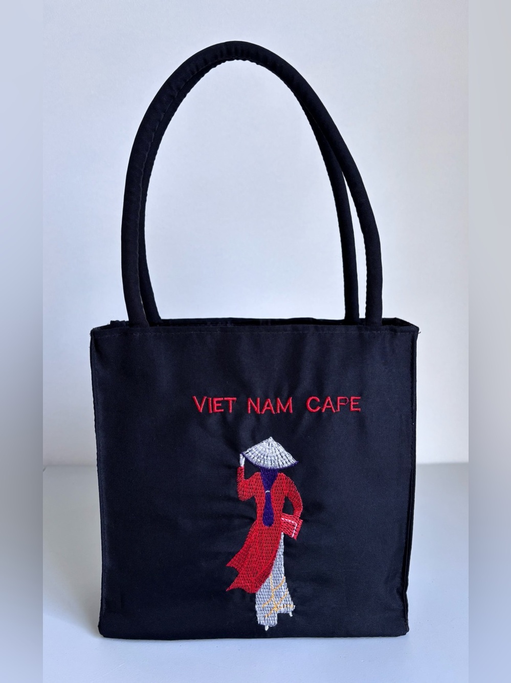Black Embroidered 'Viet Nam Cape/Cafe' Handbag Tote Bag